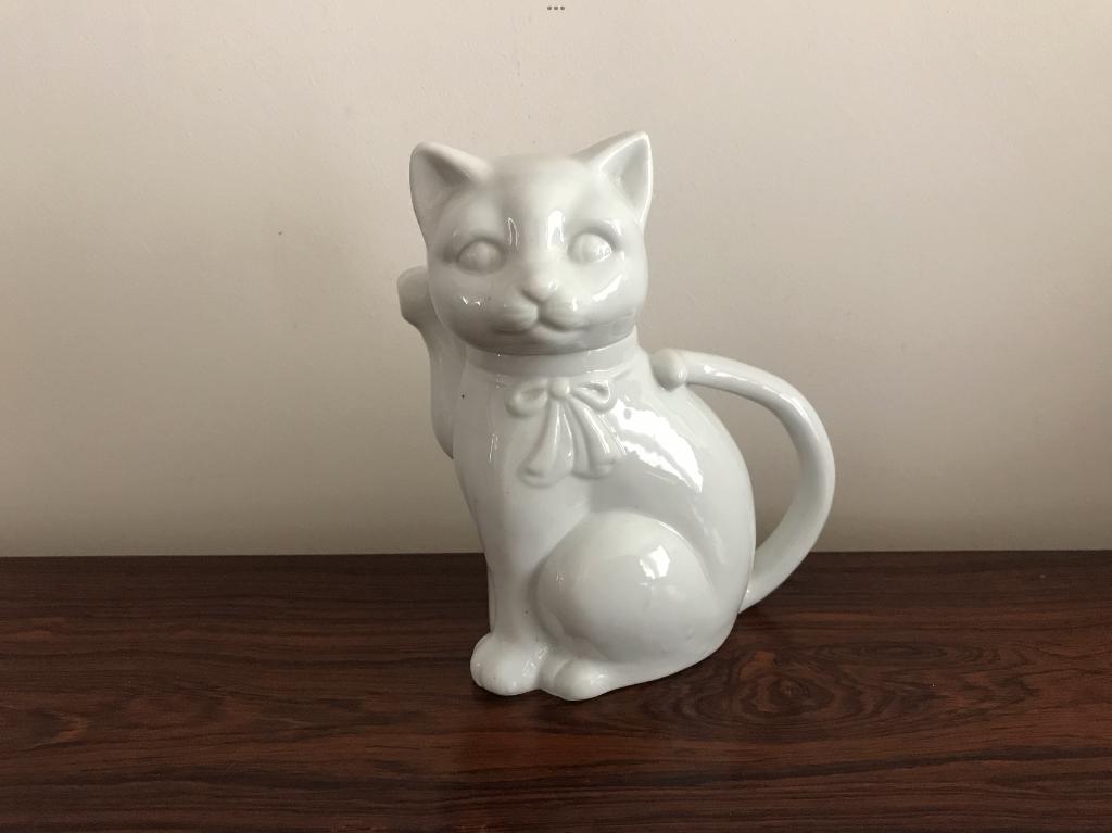 Mooie witte theepot koffiepot poes kat, Ophalen of Verzenden