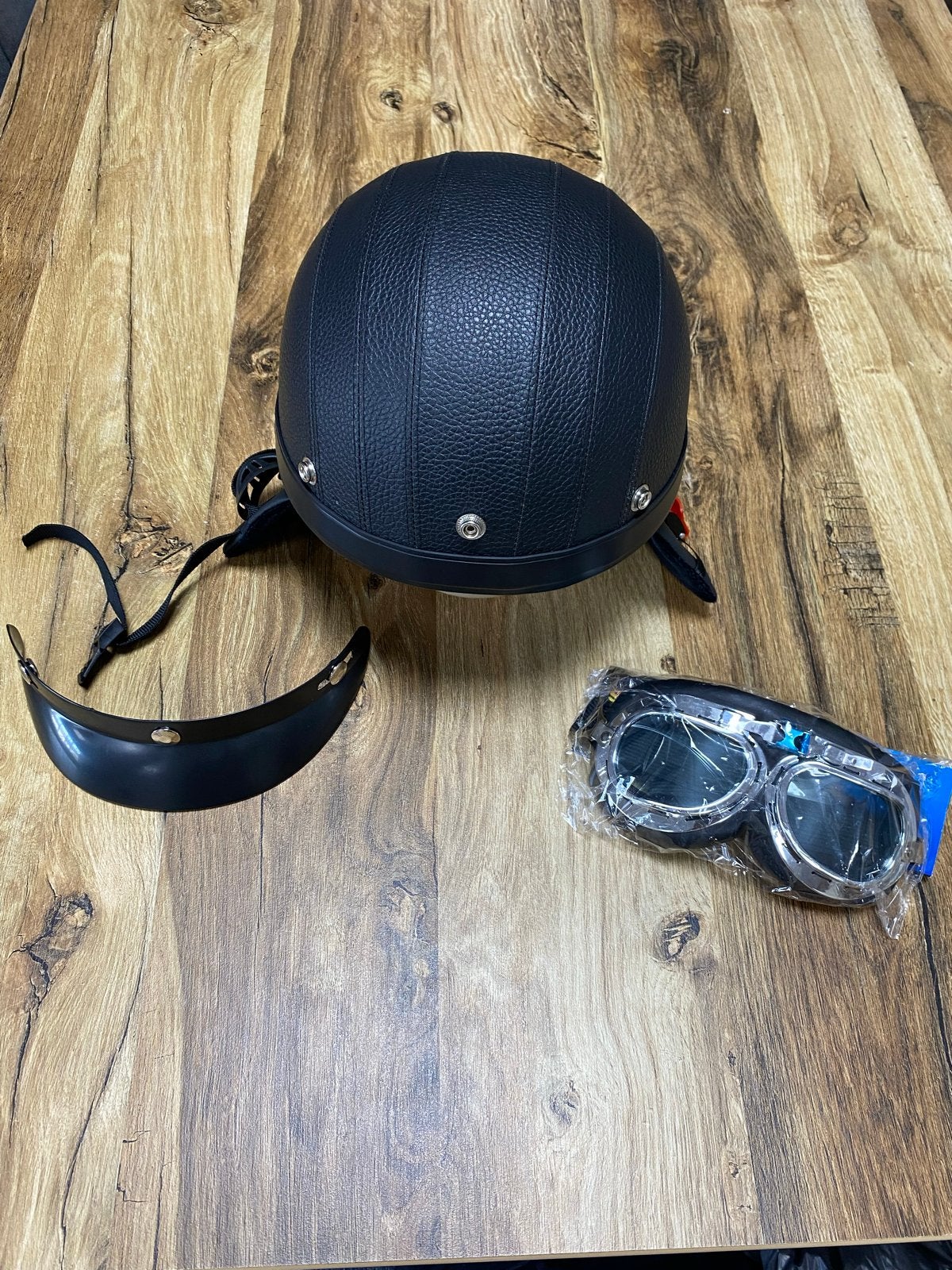 Half Lederen Open Chopper Helm met Bril en Sjaal, Ophalen of Verzenden, Nieuw, Medium
