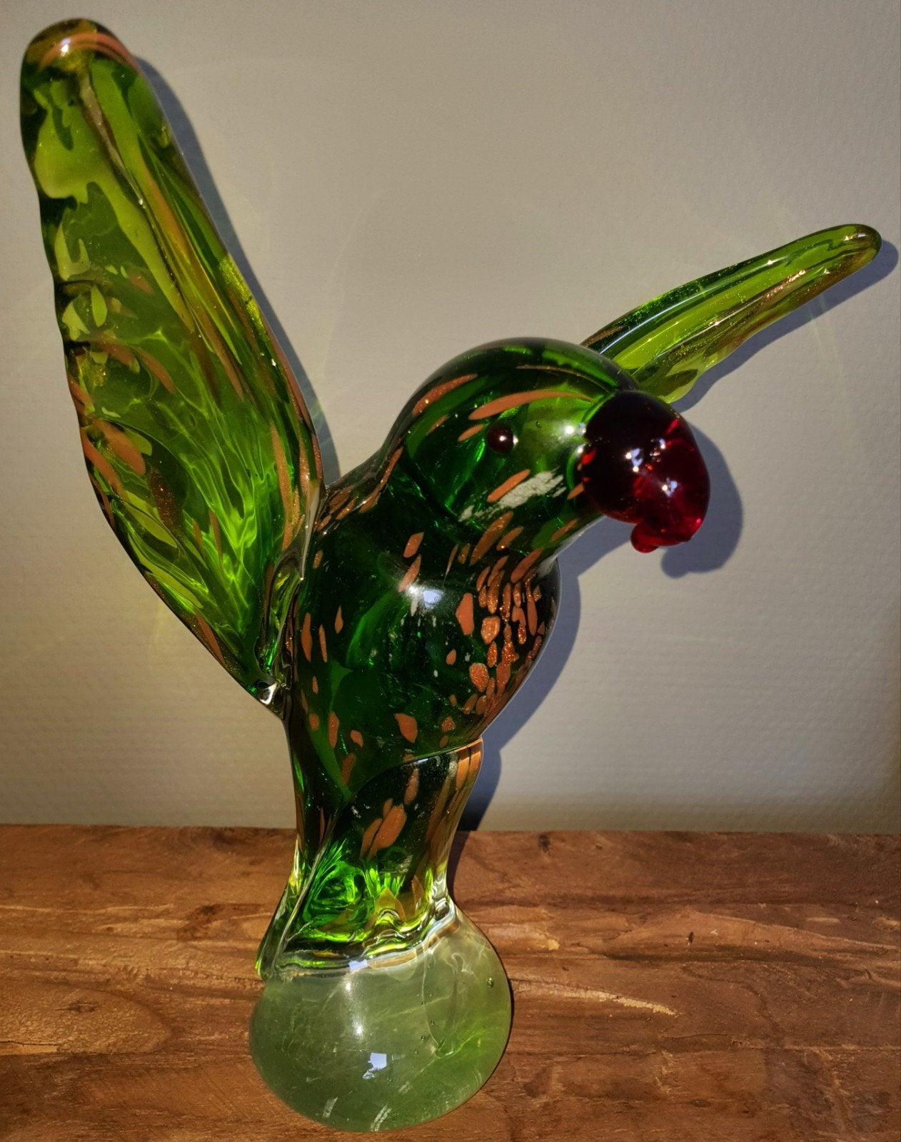 Beeld papegaai vogel murano beeld sculptuur groen glitter, Ophalen of Verzenden, Glas, Beeld
