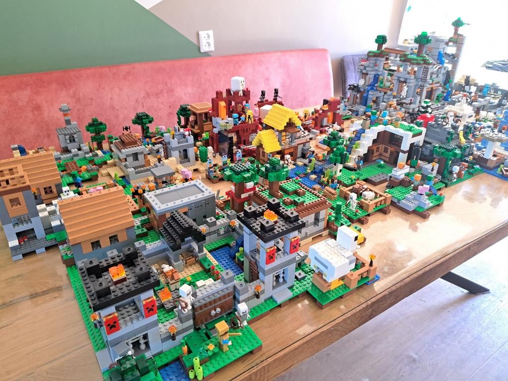 Lego Minecraft wereld! (29 sets, o.a. 21137, 21128, 21127), Ophalen, Gebruikt, Minecraft, Lego