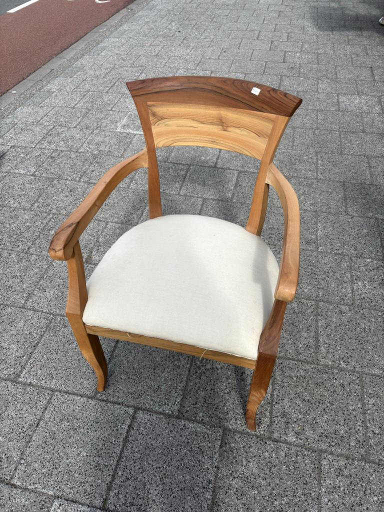 Teak Houten Stoel met Crèmekleurige Bekleding, Antiek en Kunst, Antiek | Meubels | Stoelen en Banken, Ophalen of Verzenden