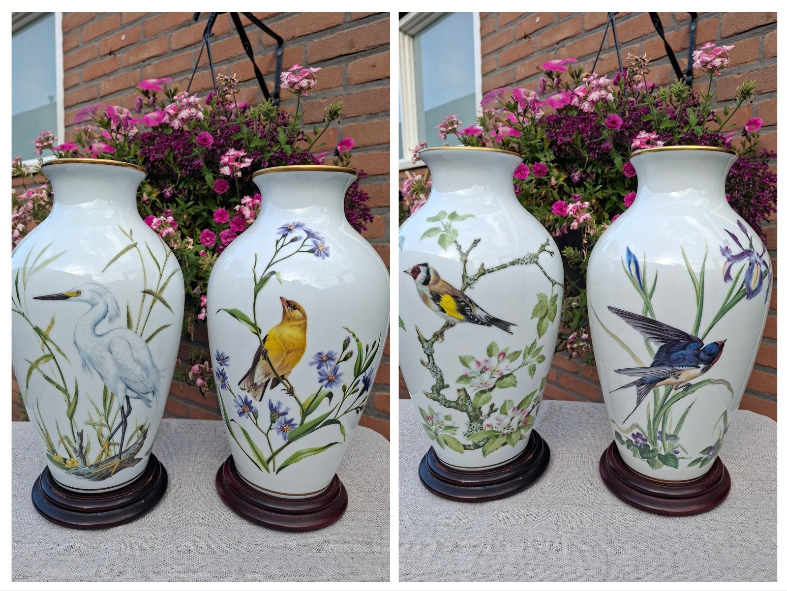 Vier vazen van Franklin Mint met vogels en onderbord, Ophalen