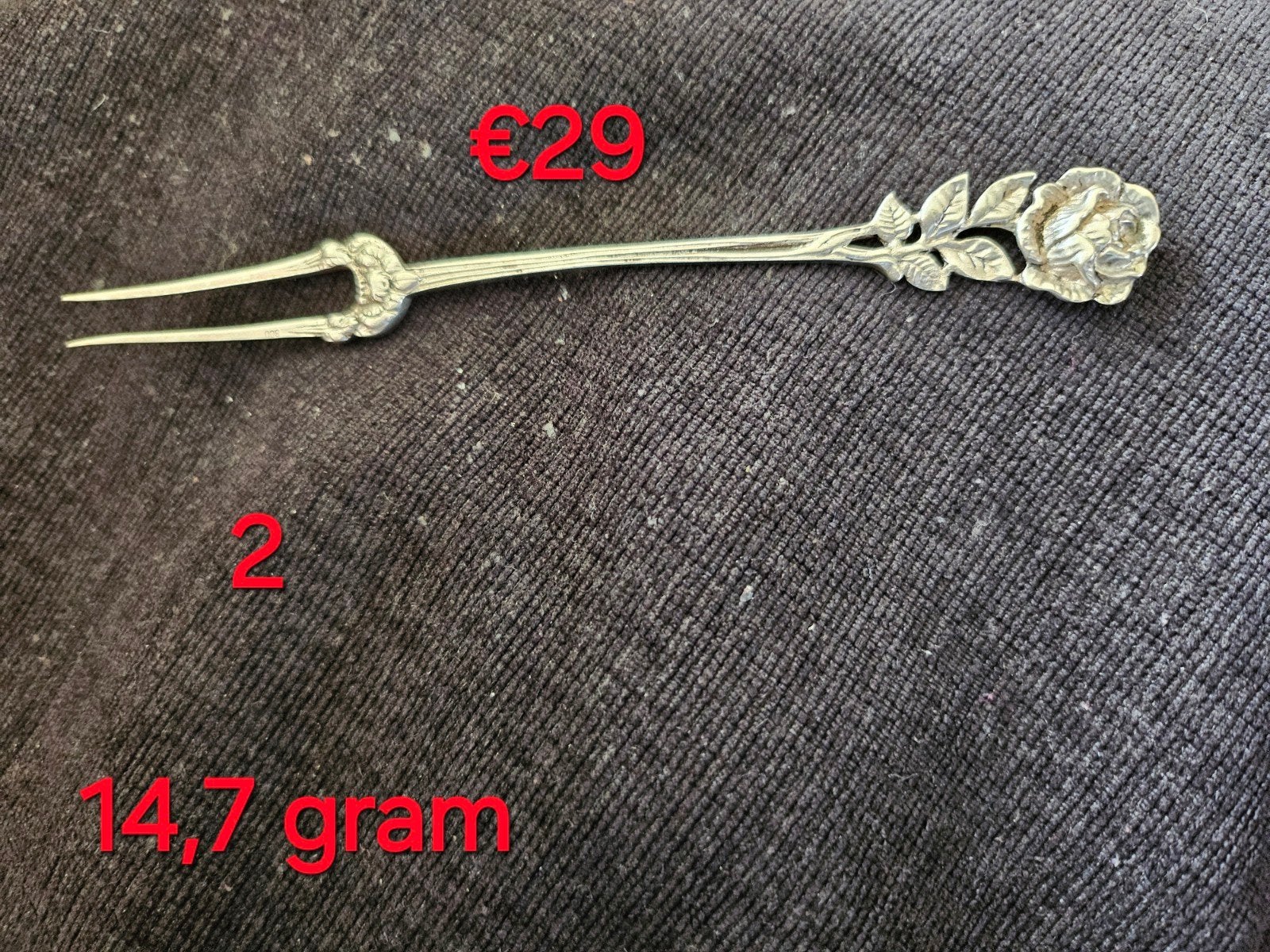 Antiek zilveren gebaksvorkje met roosdecoratie (800), Ophalen of Verzenden