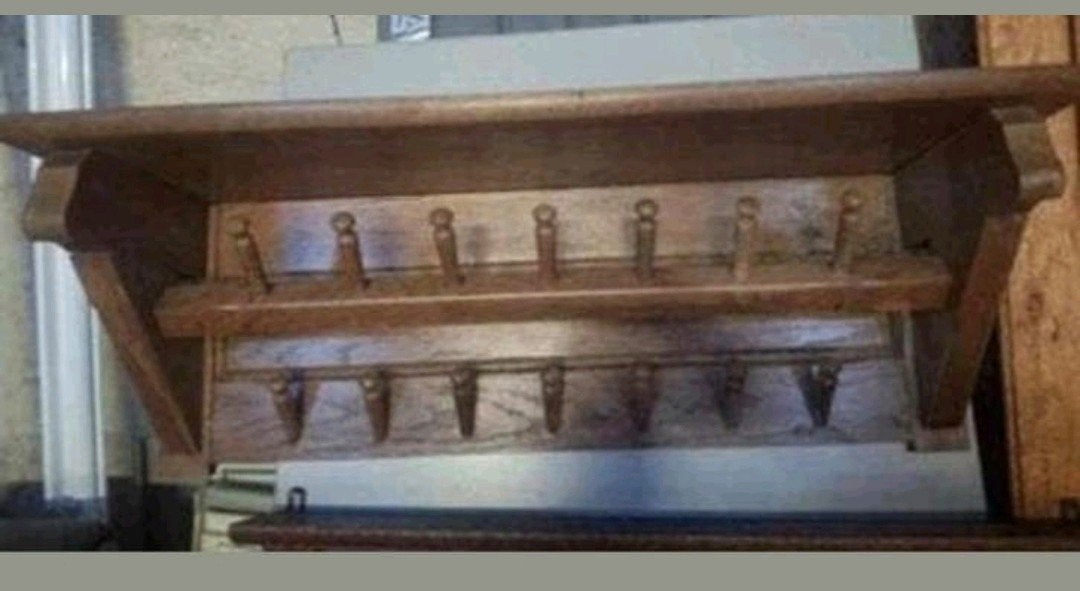 Eiken wandkapstok met 14 haken en hoedenplank, Zo goed als nieuw, Minder dan 100 cm, Hout, Ophalen
