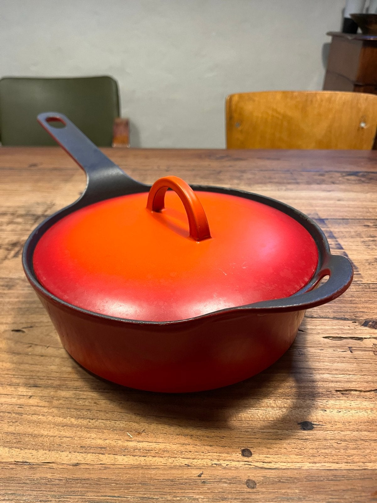 Hackman Gietijzeren Braadpan/Hapjespan 25cm Rood/Oranje, Huis en Inrichting, Keuken | Potten en Pannen, Gebruikt, Met deksel, Ophalen of Verzenden
