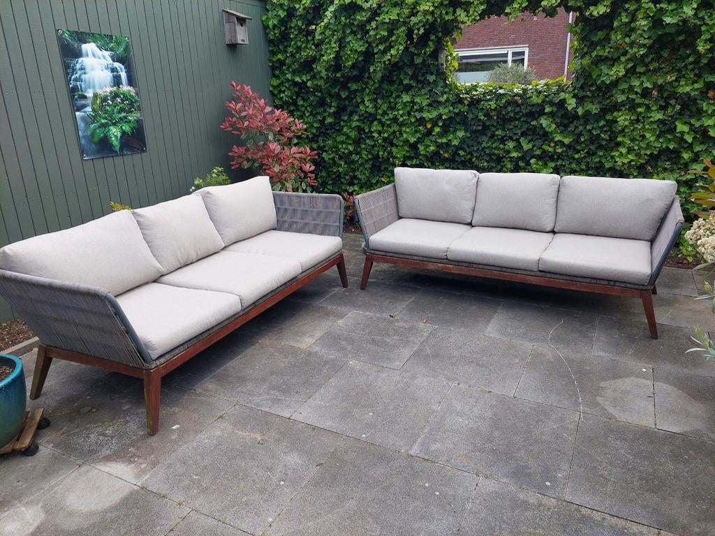 2 lounge/ tuin bankjes met kussens., Ophalen, Gebruikt