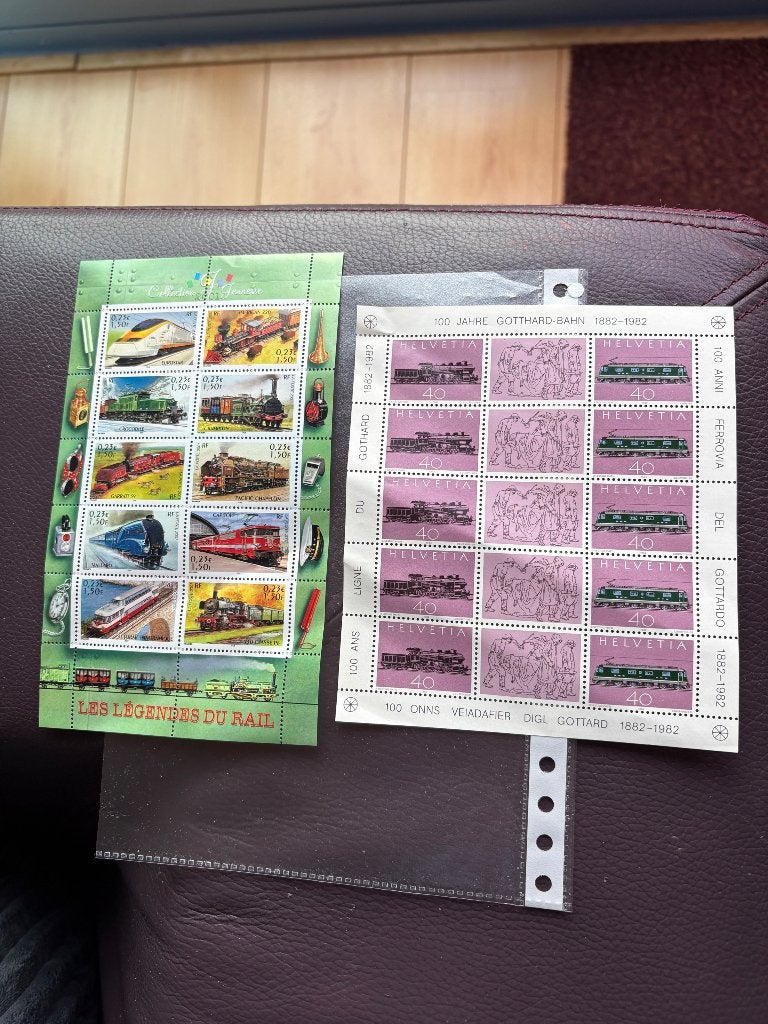 2 vellen met treinen & 100 jahre sbb Gothard bahn, Ophalen of Verzenden, Postfris, Treinen