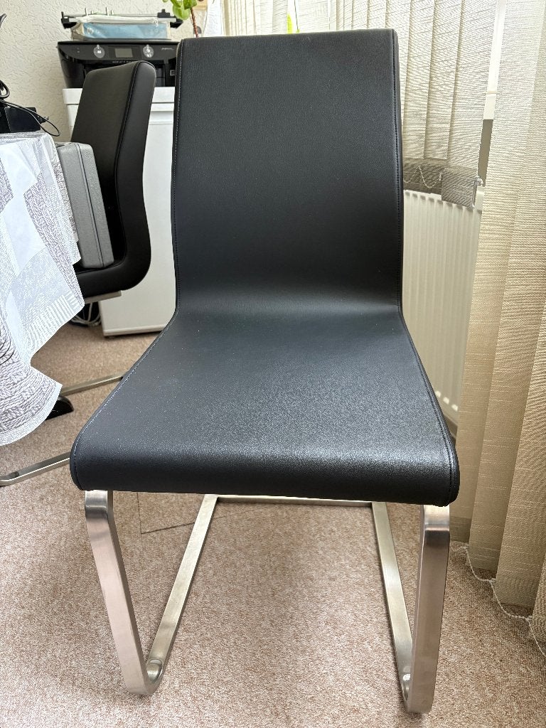Vier zgan eetkamerstoelen - zwart, rvs onderstel, Ophalen, Zwart, Overige materialen, Zo goed als nieuw