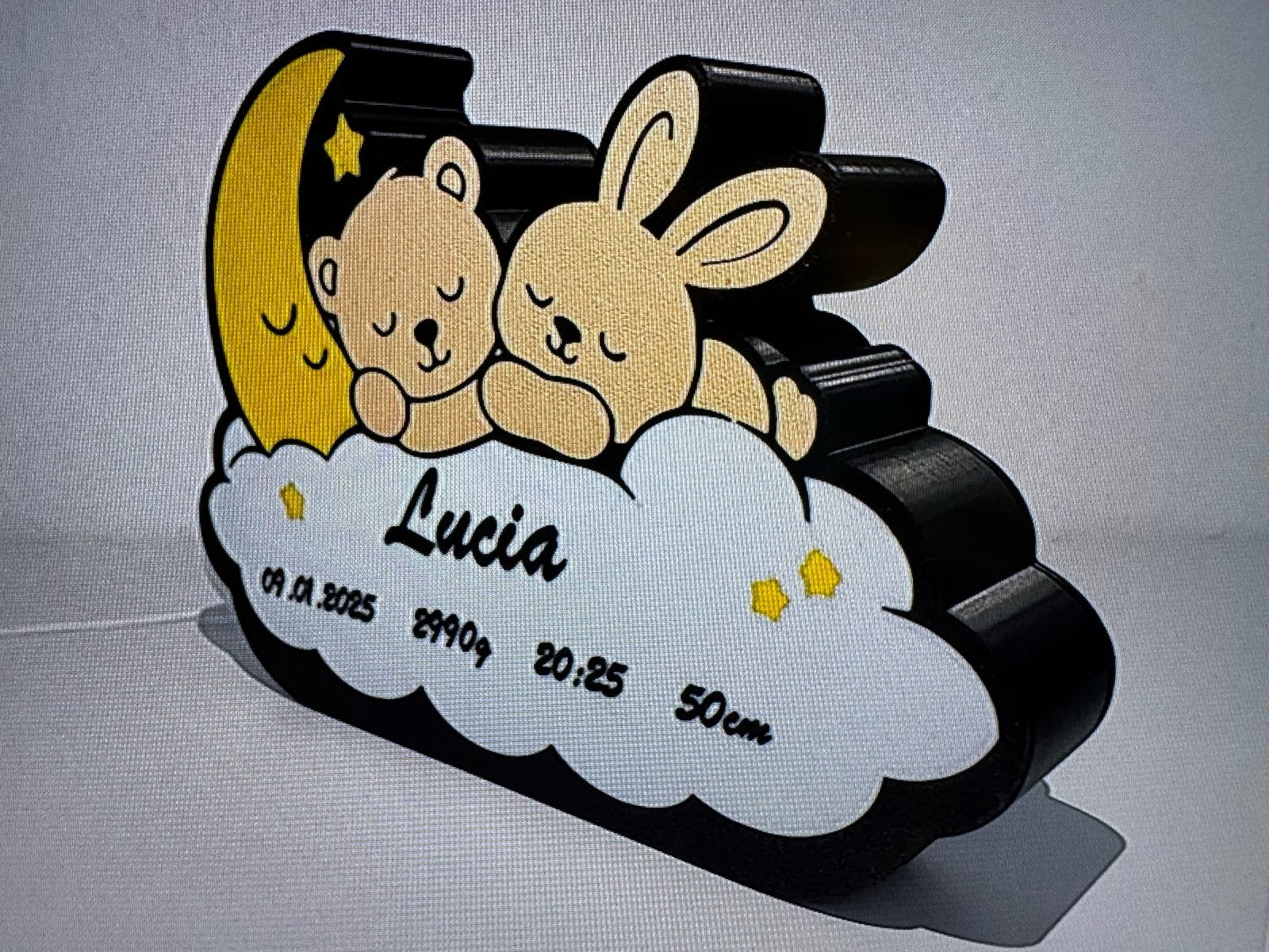 Gepersonaliseerd GeboorteLamp- Maan, Beer & Konijn, Verzenden, Nieuw, Kraamcadeau