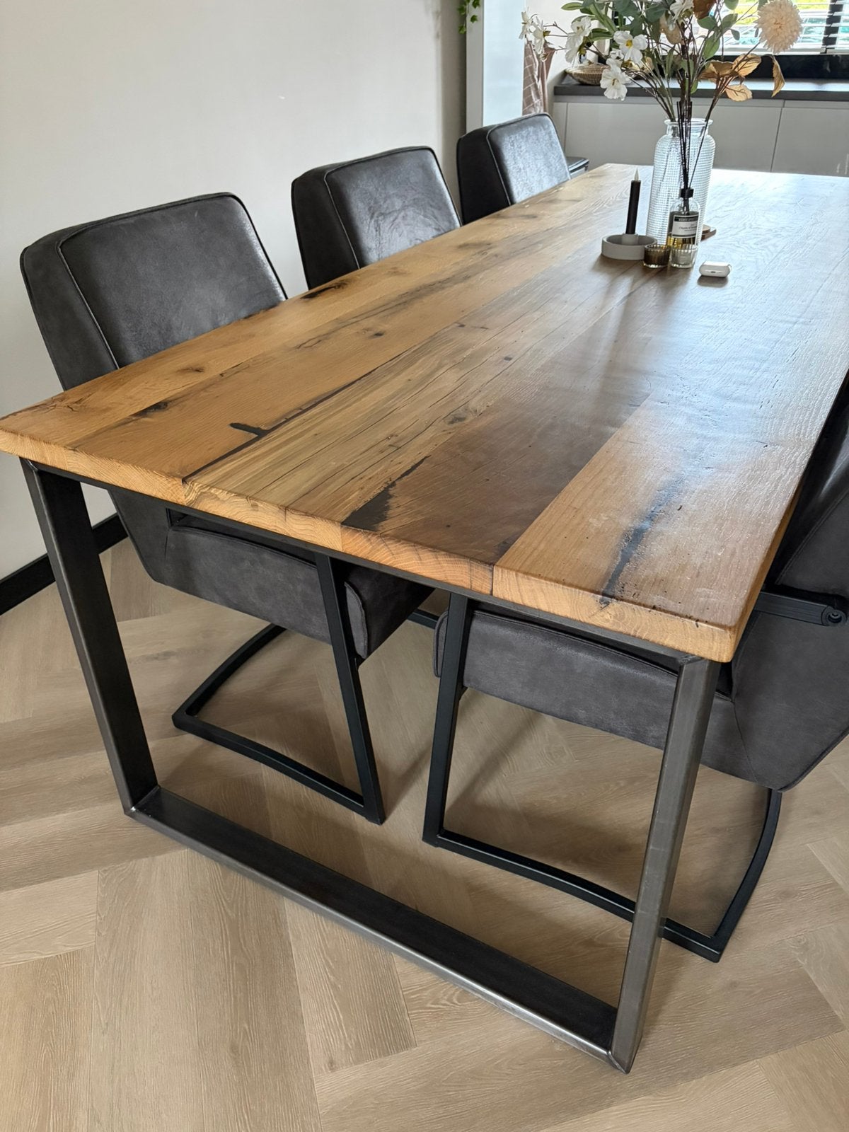 Eettafel 250x100 cm. De betoverde zolder, Huis en Inrichting, Tafels | Eettafels, Ophalen, Eikenhout, 200 cm of meer, 50 tot 100 cm