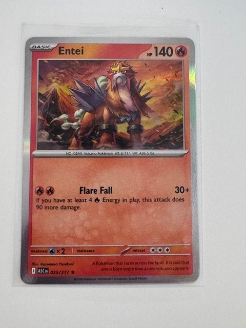 Pokémon Kaart Entei 025/217 - ASC - Holo, Ophalen of Verzenden, Zo goed als nieuw, Losse kaart, Foil