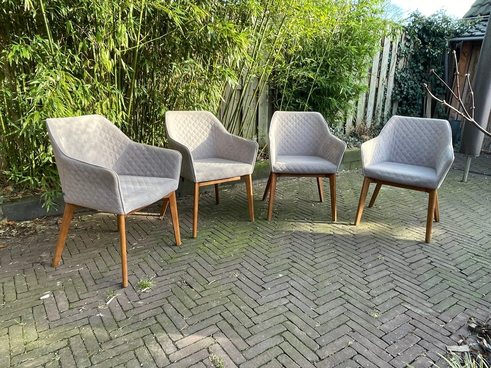 Eetkamerstoelen grijs ruitstof, Huis en Inrichting, Ophalen, Zo goed als nieuw, Vier, Modern