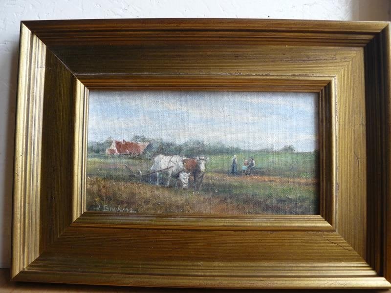 Schilderij van Johannes - Hessel Brolsma, Antiek en Kunst, Doek, Landschap, Olieverf, Ingelijst