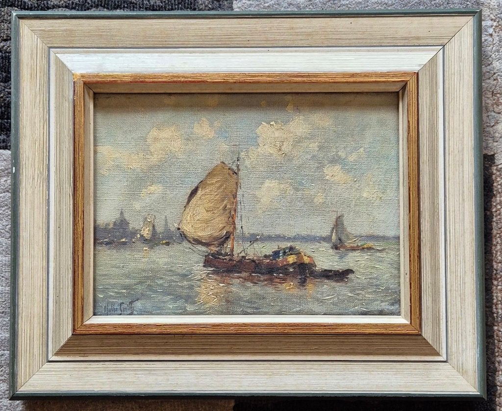 Hobbe Smith (1862-1942) schepen aan de kust., Antiek en Kunst, Kunst | Schilderijen | Klassiek, Maritiem / water, Nederlandse school