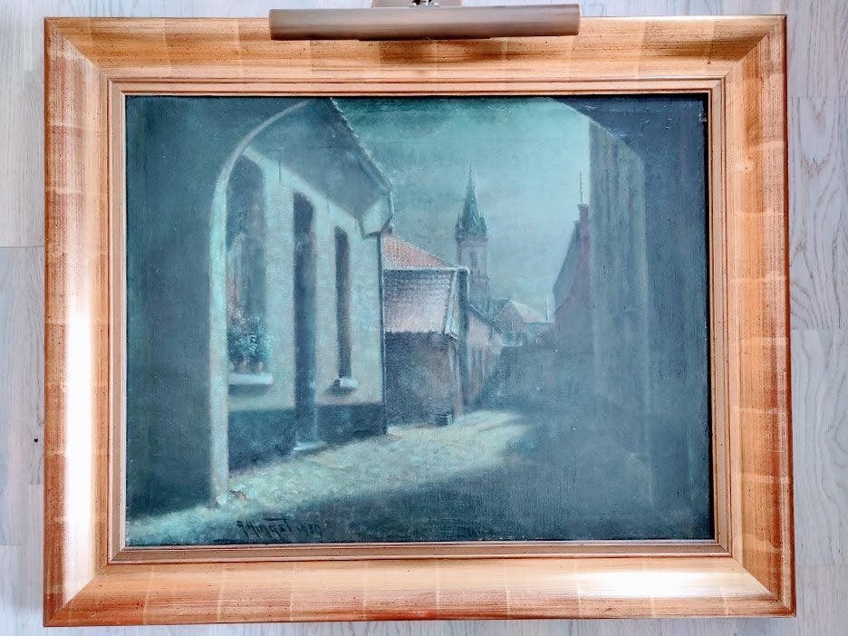 Uniek! Olieverfschilderij Liebergenplaats Venlo 1939, Doek, Ophalen of Verzenden, Bijzondere lijst, Olieverf