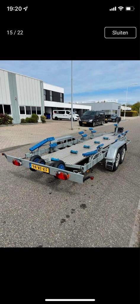 Dubbel as Boottrailer, plateau en huif aanhanger., Watersport en Boten, Boottrailers, Gebruikt, Overige typen, 1500 tot 3000 kg