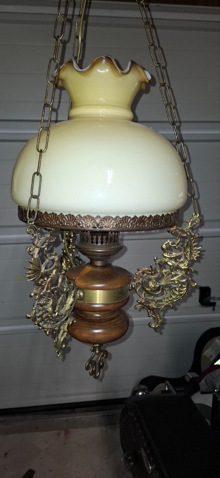 Vintage Hanglamp met Melkglas en Houten Details, Ophalen of Verzenden