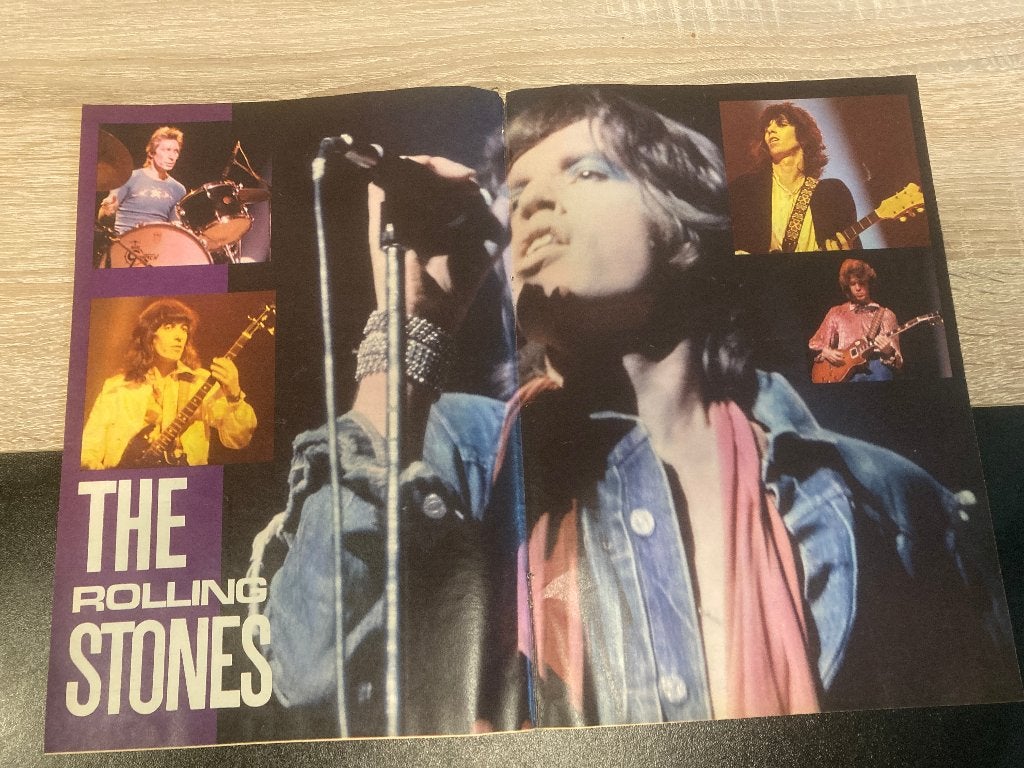 the Rolling Stones poster uit Pep 1973-4, Gebruikt, A4 of kleiner, Rechthoekig Liggend, Ophalen of Verzenden