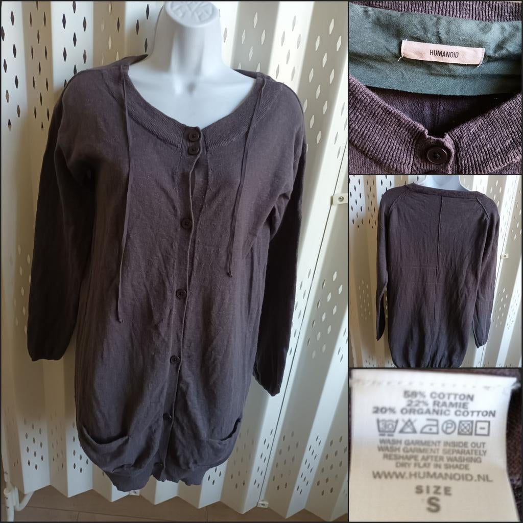 Humanoid bruingrijs damesvest organic cotton ramie maat S, Maat 38/40 (M), Humanoid, Ophalen of Verzenden, Grijs