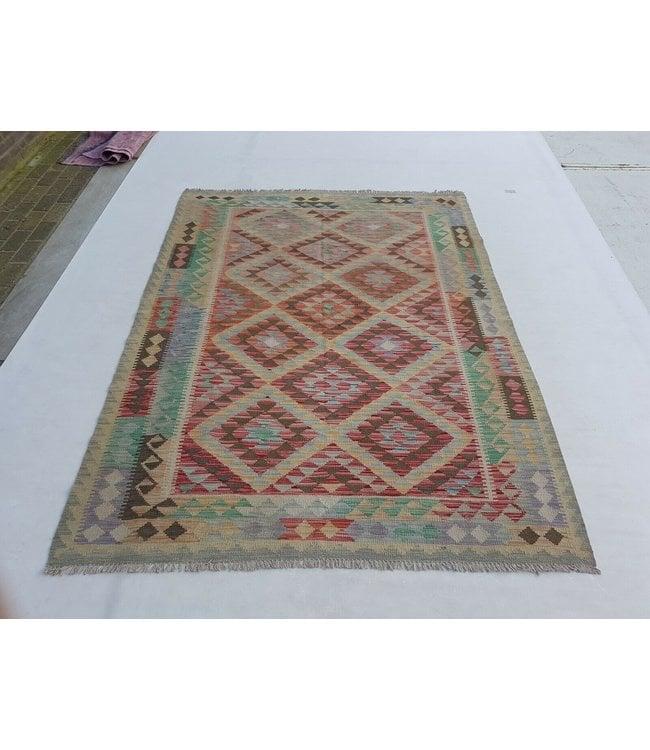 Handgeweven Afghaanse Kilim Tapijt 239x175 cm Wol, 150 tot 200 cm, Ophalen of Verzenden, Rechthoekig, Rood