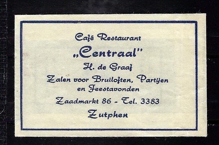 18 Zutphen cafe rest CENTRAAL, Verzamelen, Ophalen of Verzenden, Nederland