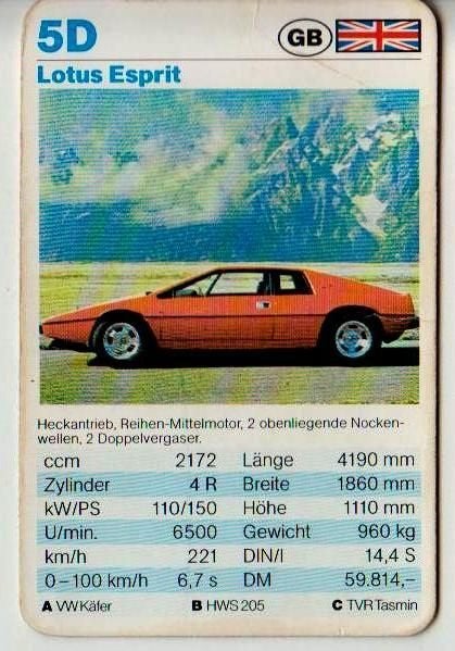 C311 autokaartje 5d lotus esprit, Ophalen of Verzenden, Zo goed als nieuw, Auto's