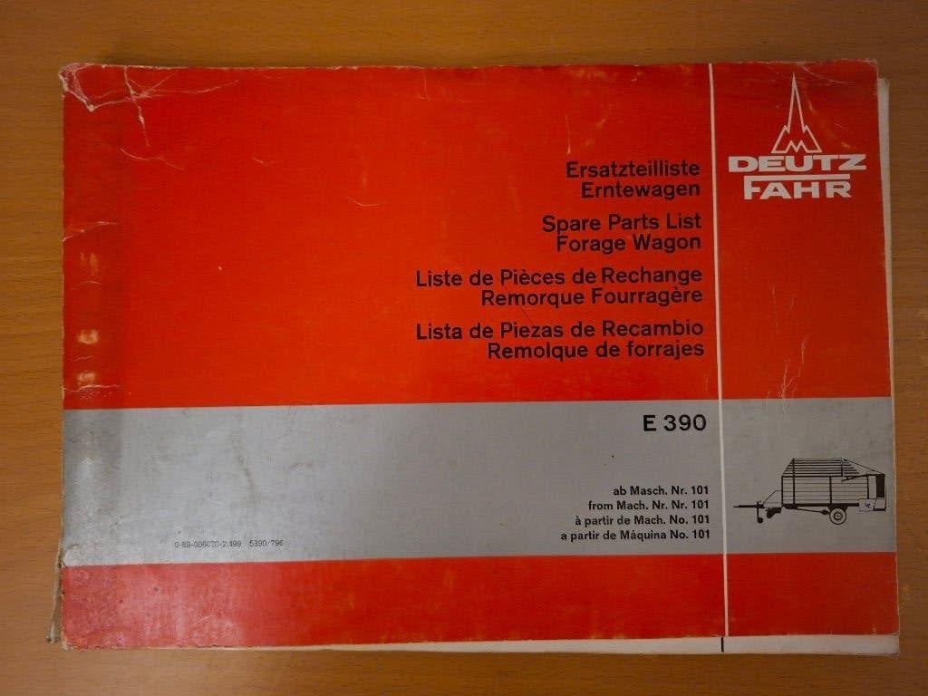 Onderdelenboek Deutz Fahr opraapwagen E390, Ophalen of Verzenden, Gelezen, Tractor en Landbouw