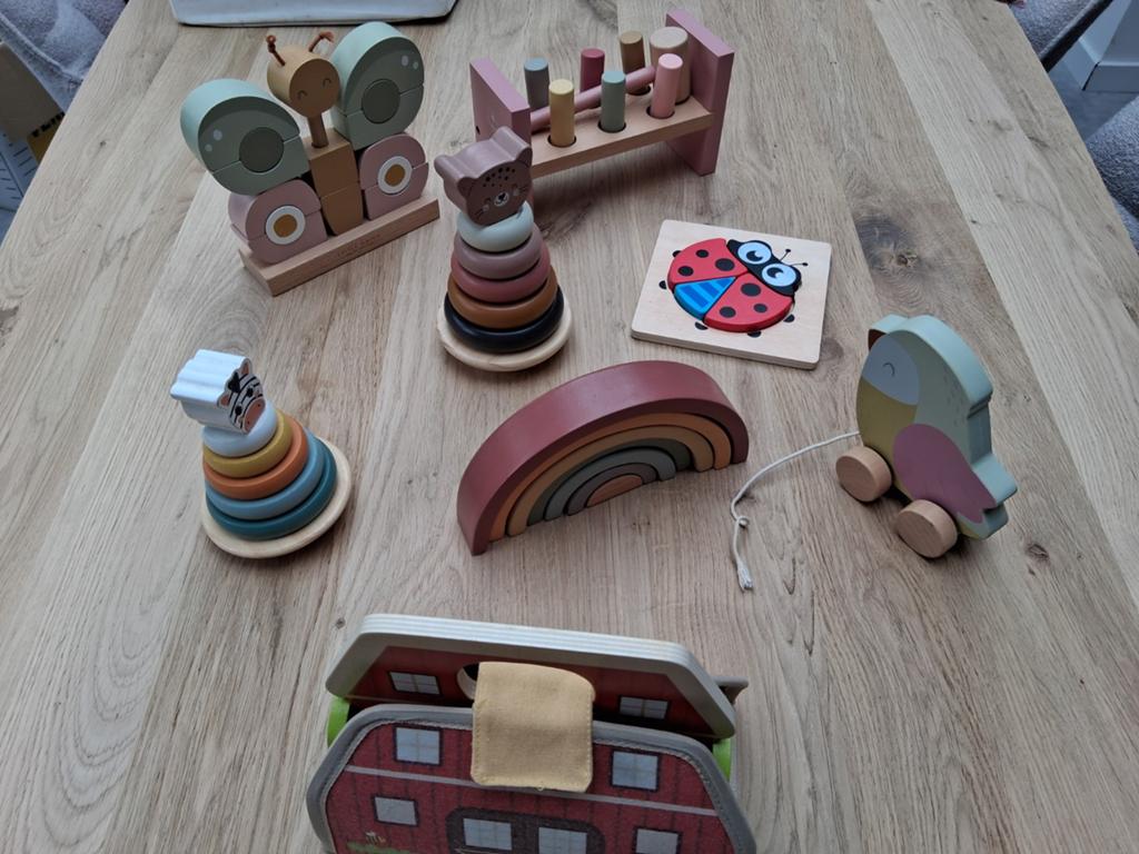 Houten speelgoed set voor baby's en peuters, Ophalen of Verzenden, Gebruikt, Rij- of Hobbelspeelgoed