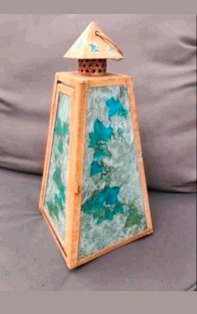 Metaal en Glazen Lantern met Klimop, Ophalen of Verzenden, Metaal, Minder dan 25 cm