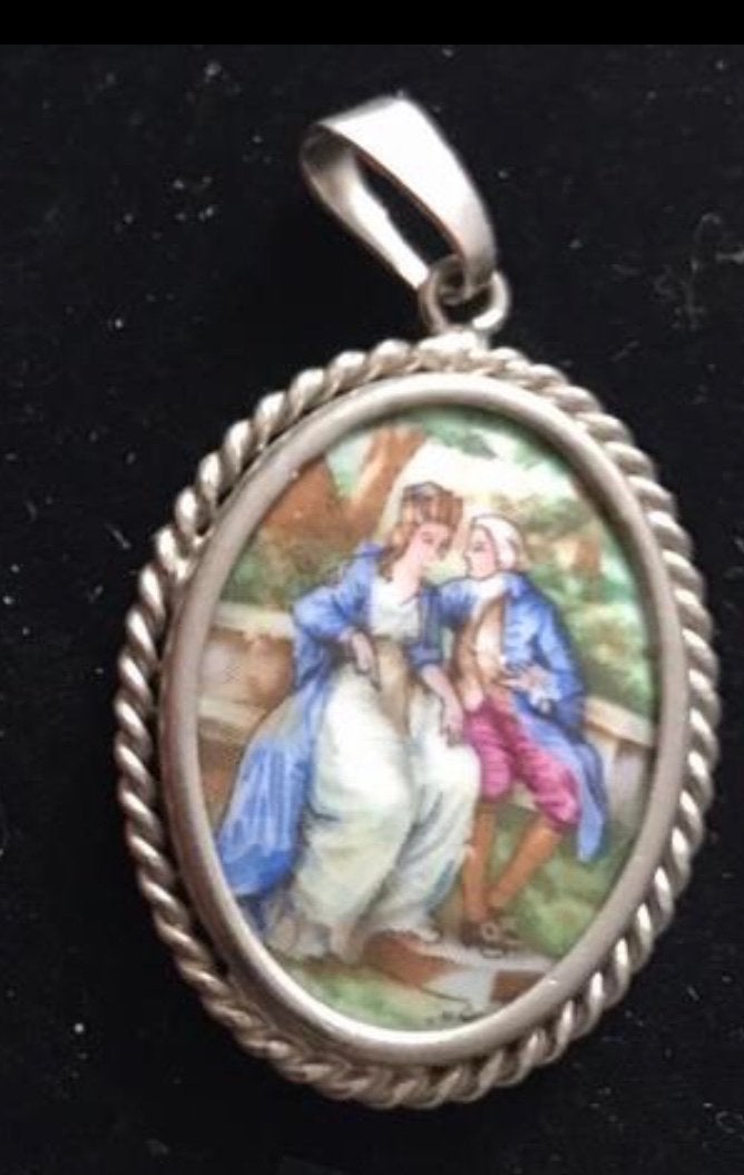 Vintage Limoges Hanger Porselein, Ophalen, Zilver