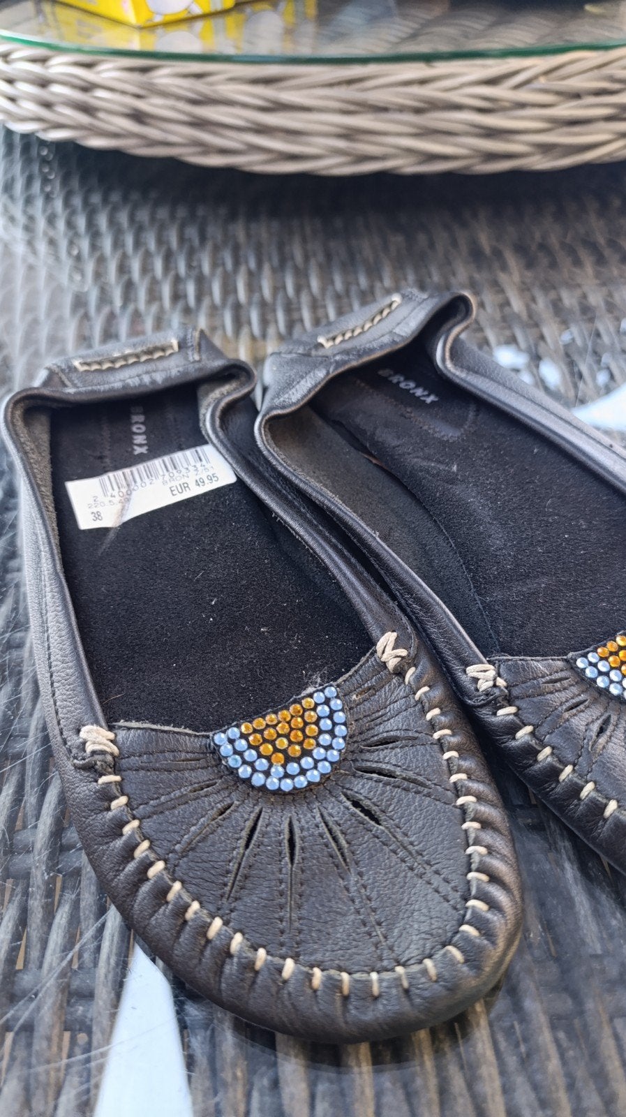 Bronx leren ballerina's met strass - Maat 38, Bronx, Zwart, Nieuw, Ballerina's