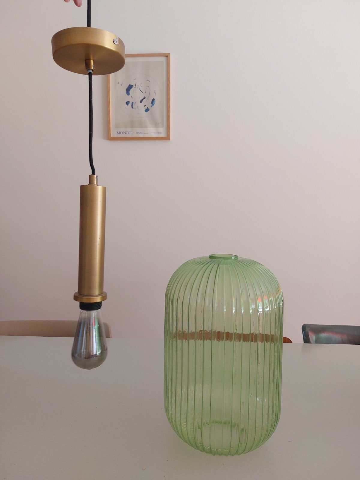 Groene Glazen Lamp - Geribbeld Design, Huis en Inrichting, Ophalen, Overige fittingen, Vintage, Retro, Modern, Glas