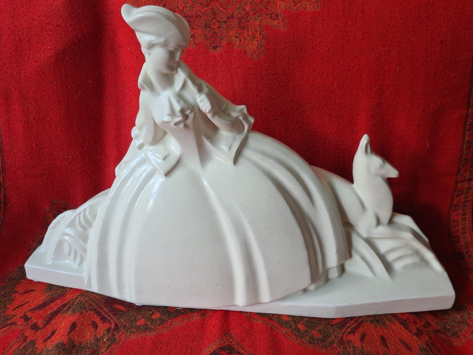 Art Deco Lejan Craquele beeld dame met hert, Antiek en Kunst, Antiek | Keramiek en Aardewerk, Ophalen