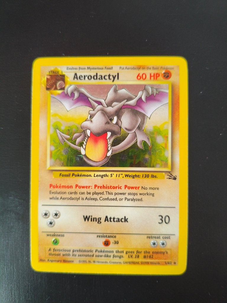Pokemon Aerodactyl 1/62 ENG, Ophalen of Verzenden, Gebruikt, Losse kaart, Foil