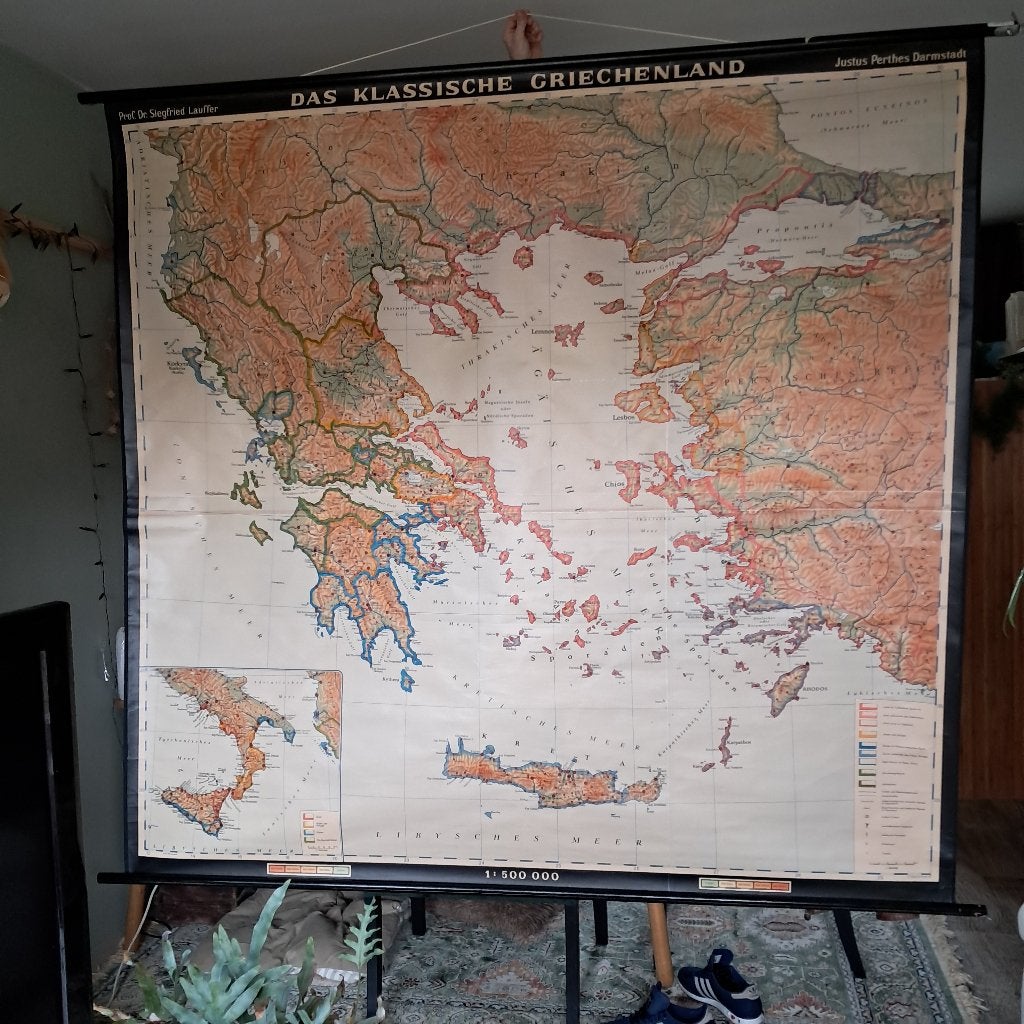 Enorme oude schoolkaart Das Klassische Griechenland Perthes, Antiek en Kunst, Antiek | Schoolplaten, Ophalen, Aardrijkskunde