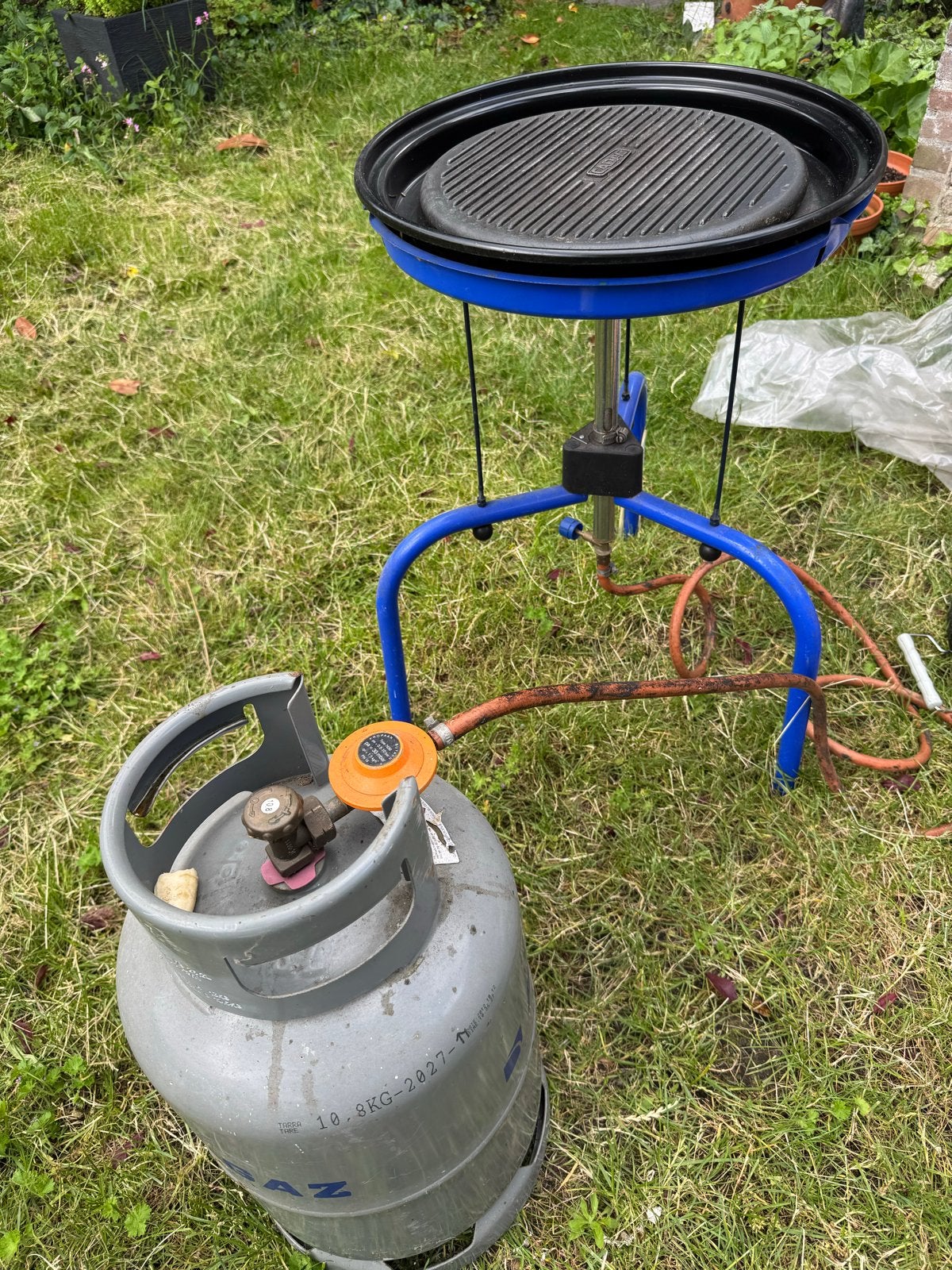 Cadac Skottelbraai met gasfles en diverse platen, Ophalen, Gebruikt