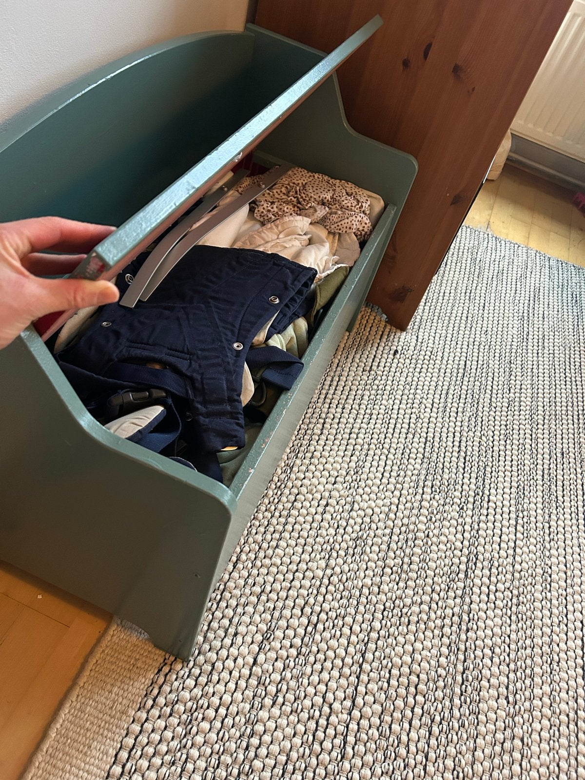 Green wooden storage bench / kist, Gebruikt, 100 tot 150 cm, 50 tot 75 cm, Ophalen of Verzenden