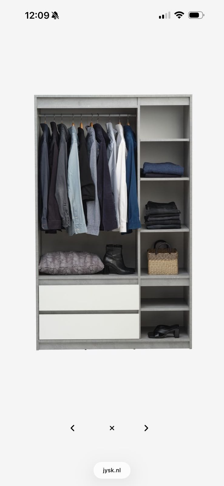 JYSK BILLUND kledingkast 119x193 cm wit/betonkleur, Ophalen, 50 tot 75 cm, 100 tot 150 cm, 150 tot 200 cm