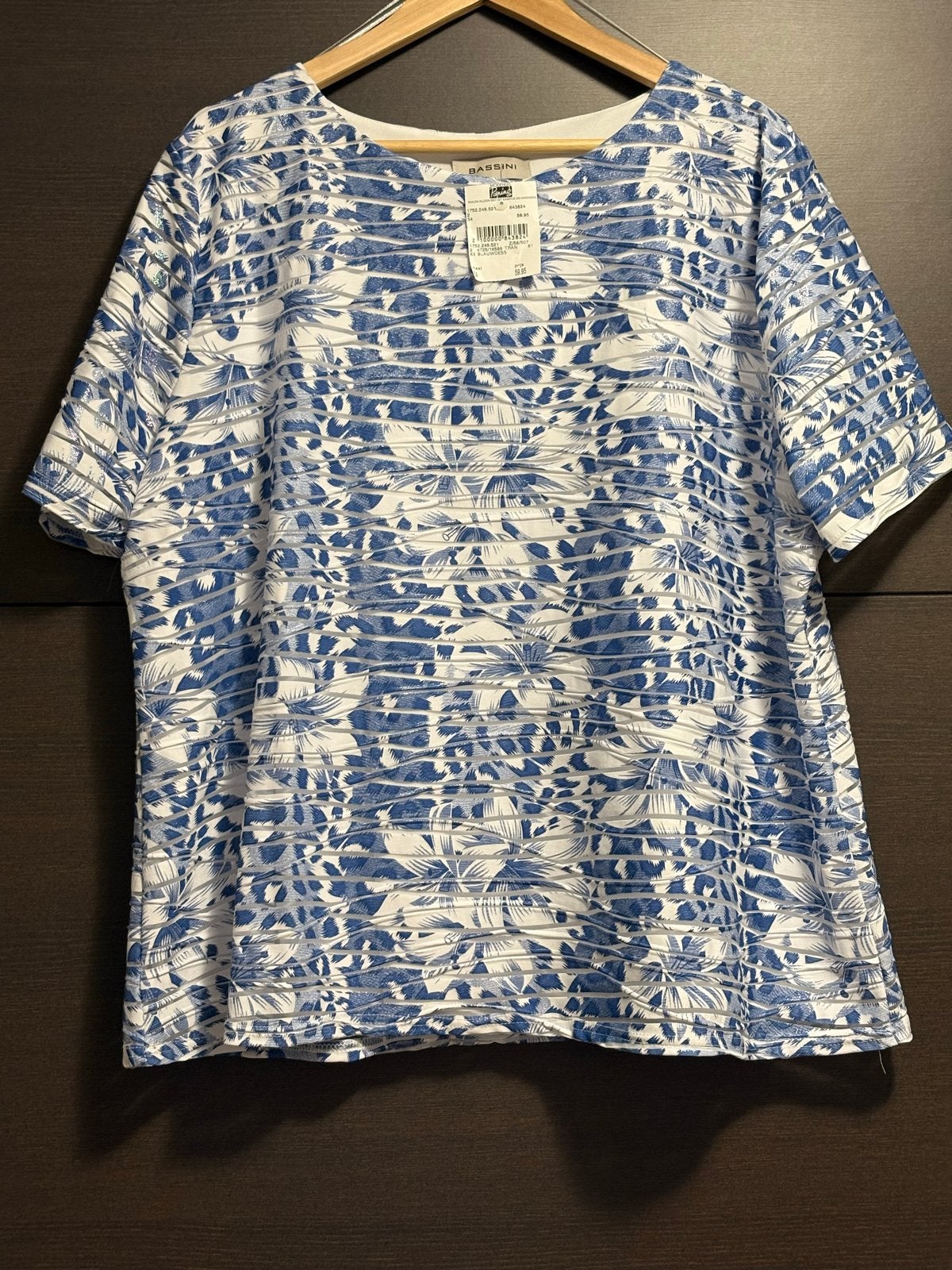 Bassini Blauw/Wit Top met Korte Mouwen, Maat 54, Kleding | Dames, Blauw, Maat 46/48 (XL) of groter, Nieuw, Ophalen of Verzenden