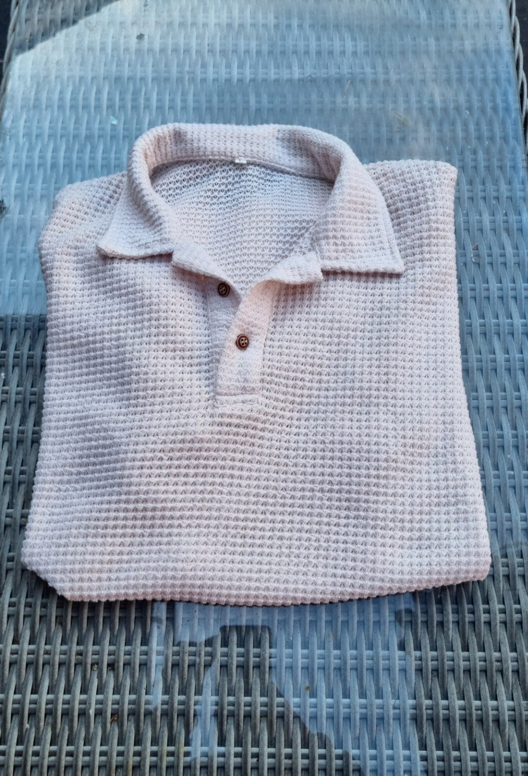Lichtbeige wafelstof polo - Maat L, Kleding | Heren, Maat 52/54 (L), Onbekend, Ophalen of Verzenden, Zo goed als nieuw