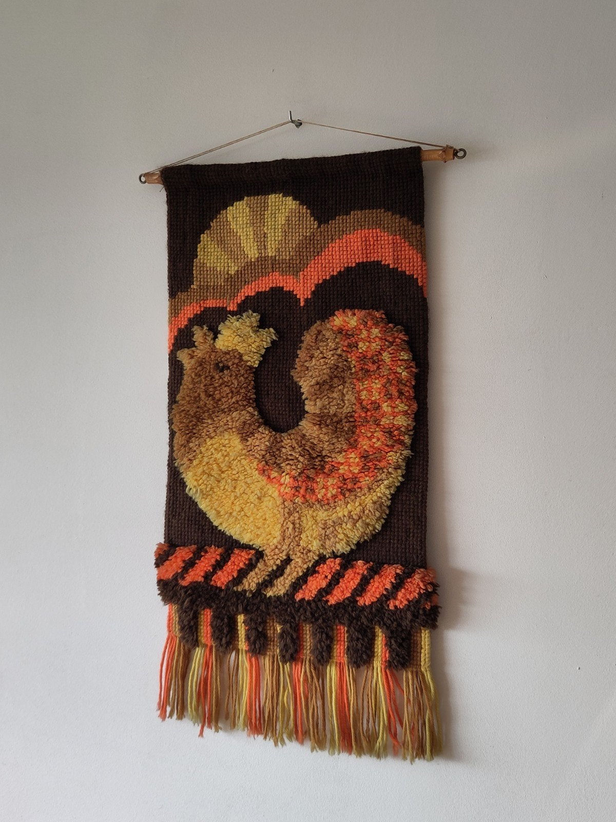 Vintage Smyrna kleed wol haan zon wandkleed wanddecoratie, 39 cm, Gebruikt, ., 80 cm