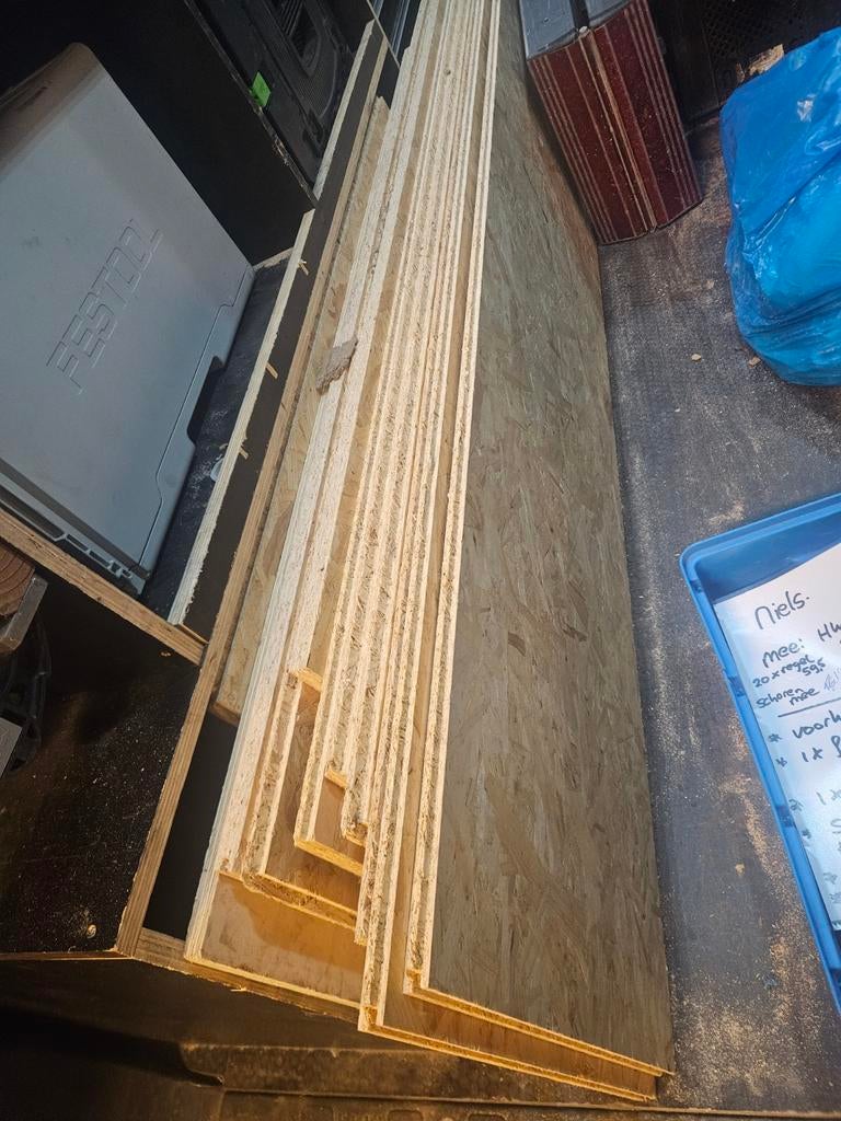 OSB platen 18 mm - ca 10 stuks, Doe-het-zelf en Verbouw, Platen en Panelen, Ophalen, Gebruikt, Hout, Minder dan 20 mm