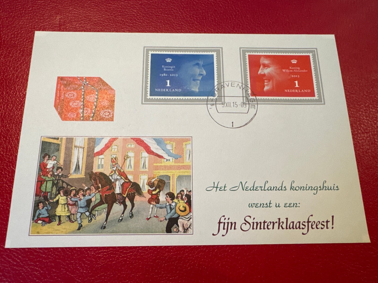 Sinterklaas Envelop met Postzegels - Nederlands Koningshuis, Ophalen of Verzenden, Envelop