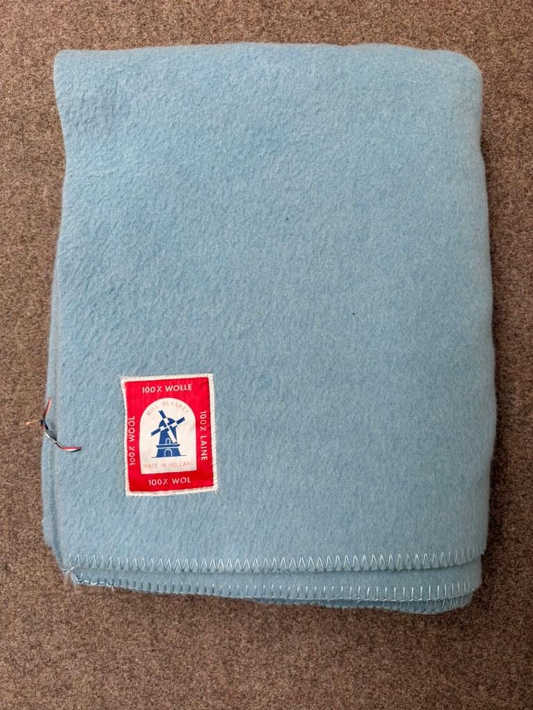 Nette vintage deken Wol Babyblauw, Ophalen of Verzenden, Gebruikt