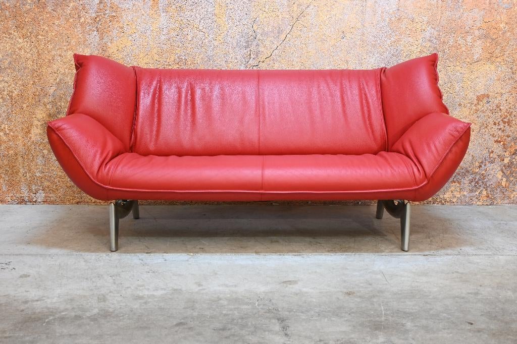 ZGAN 2 rode leren Leolux Tango design banken, Huis en Inrichting, Banken | Bankstellen, Leolux, Leolux, Driepersoons, 75 tot 100 cm