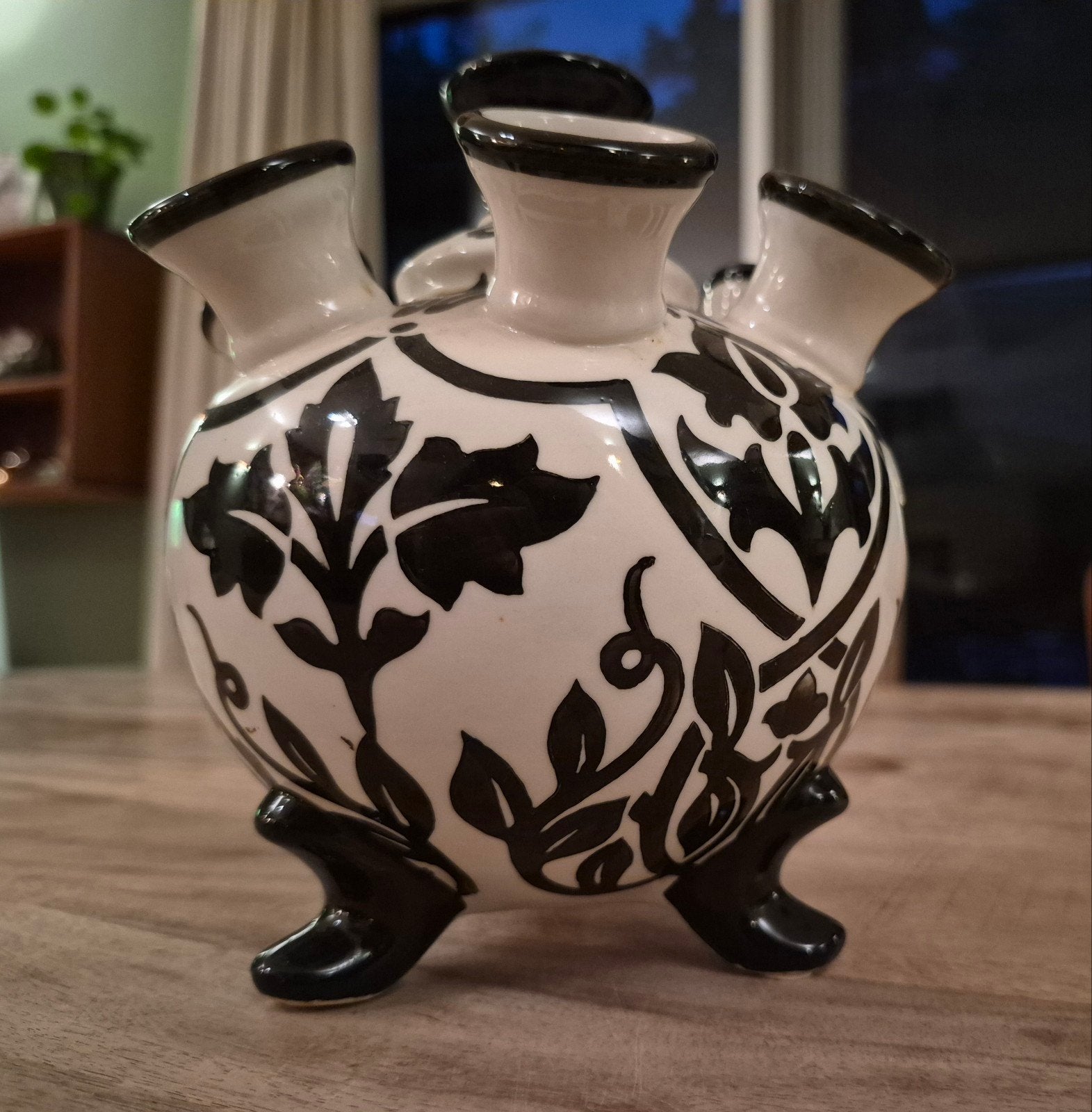 &Klevering Tulpenvaas Zwart-Wit 17 cm, Zwart, Ophalen of Verzenden, Zo goed als nieuw, Steen/keramiek