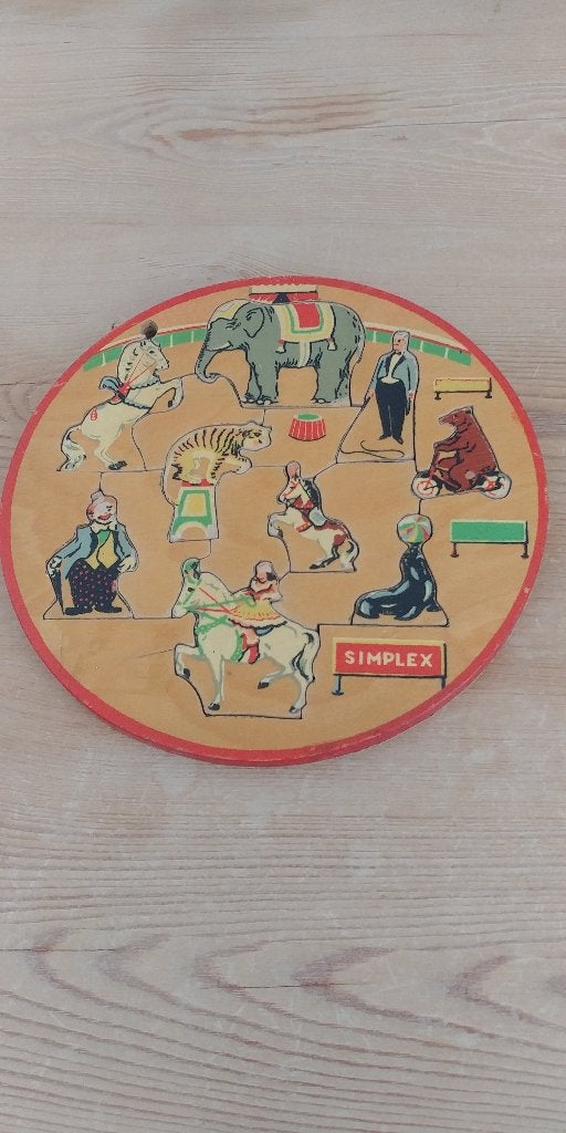Simplex houten puzzel vintage circus, Ophalen of Verzenden, 10 tot 50 stukjes, Gebruikt, Van hout