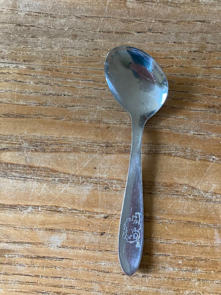 Dwarslepel kinderlepel olifant Denmark stainless 18/8, Antiek en Kunst, Antiek | Bestek, Ophalen of Verzenden