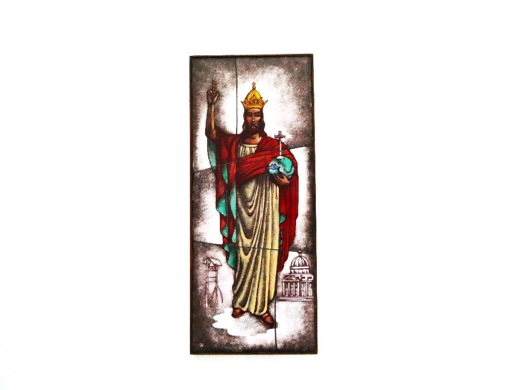 Paridon opaline met Christus Koning gebrandschilderd, Ophalen of Verzenden