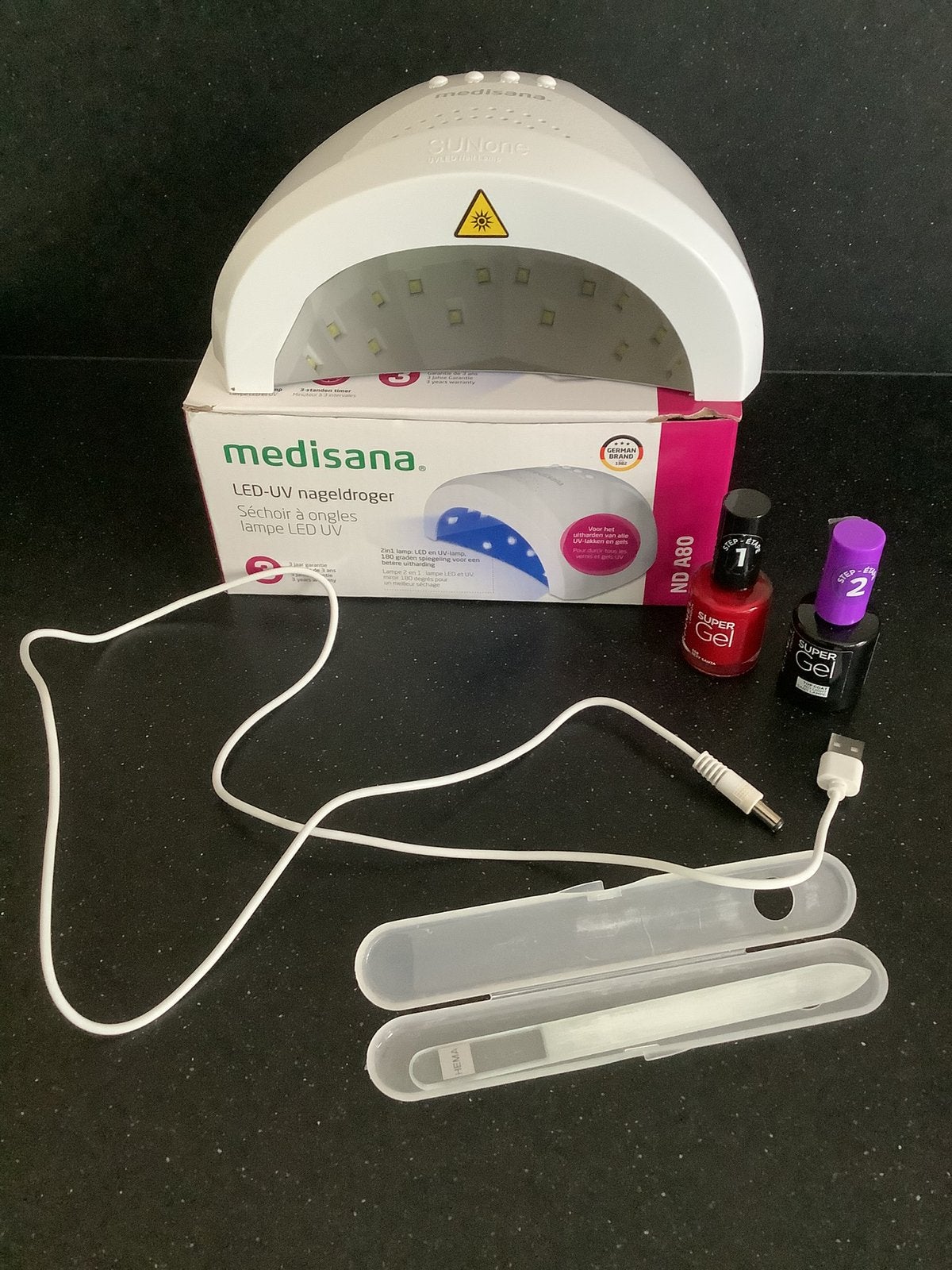 Medisana LED UV nageldroger + rimmel gel nagellak + glasvijl, Ophalen of Verzenden, Zo goed als nieuw, Overige typen